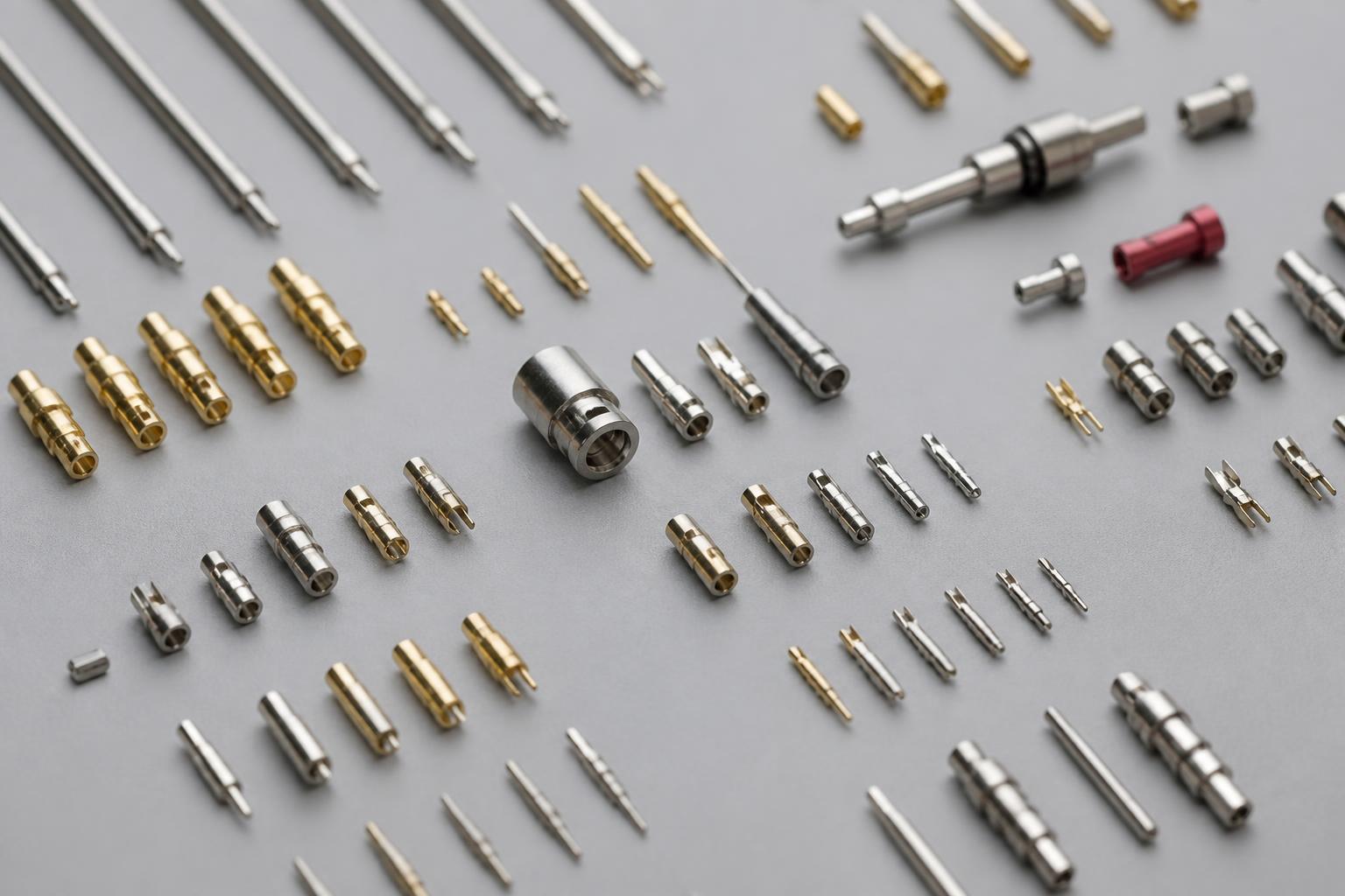 Precision-machined connector pins and contacts for electronics